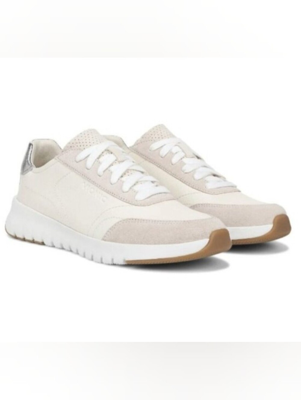 Vionic Uptown Leather Lace-Up Sneakers - Ivory / Silver - Women's Size 9